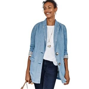 J. Jill Blazer Womens Medium Chambray Blue Denim Single Breasted 2 Button Preppy